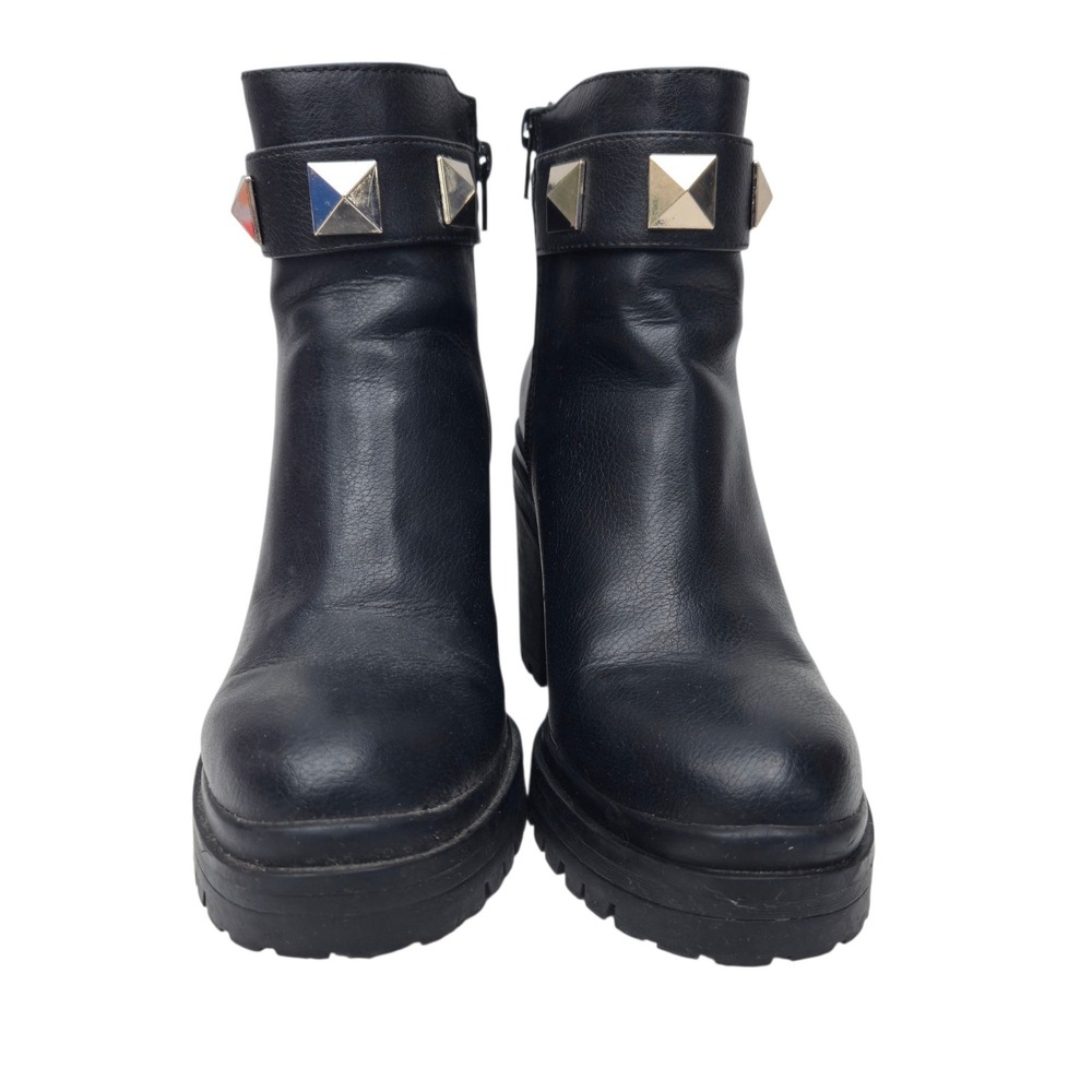 Mix No. 6 Mariana Ankle Boots 6 Black Studded Block Heel Lug Sole Jalloween